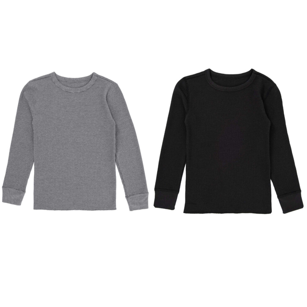 Fruit of the Loom Boys Premium 2-Pack Thermal Waffle crew Top  BlackHe