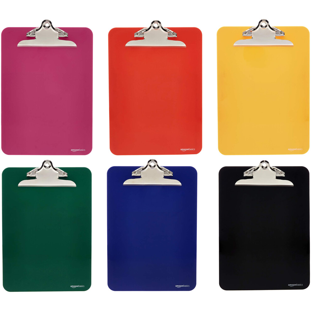 Amazon Basics Plastic Clipboards with Metal Clip  Pack of 6  Letter si