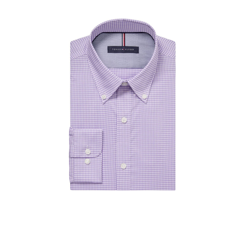 Tommy Hilfiger mens Slim Fit Non Iron Gingham Dress Shirt  Iris  15.5