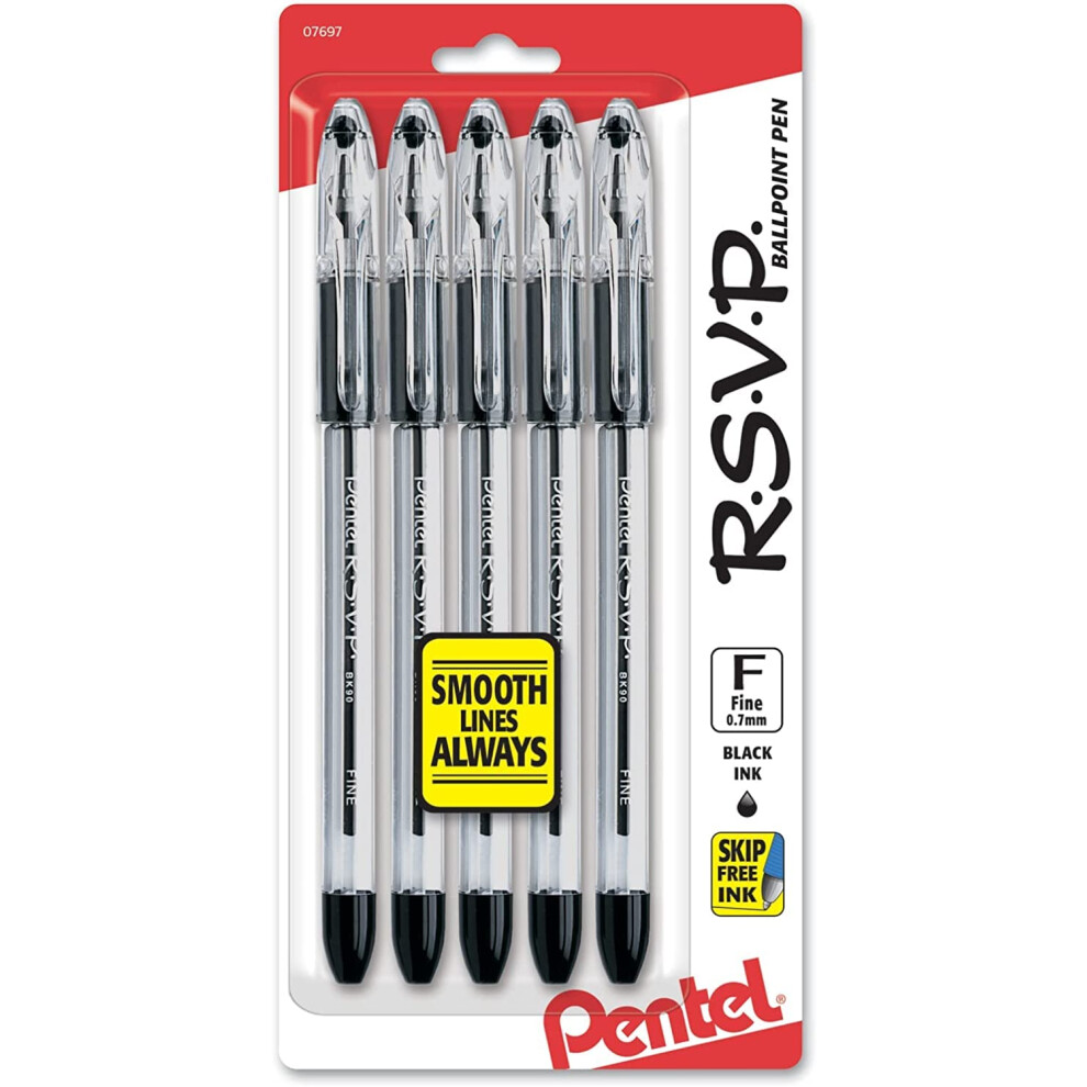 Pentel    R.S.V.P.    Ballpoint Pens  Fine Point  0.7 mm  Clear Barrel