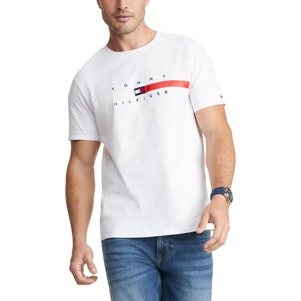 Tommy Hilfiger mens Short Sleeve Flag Stripe T-shirt T Shirt  Bright W