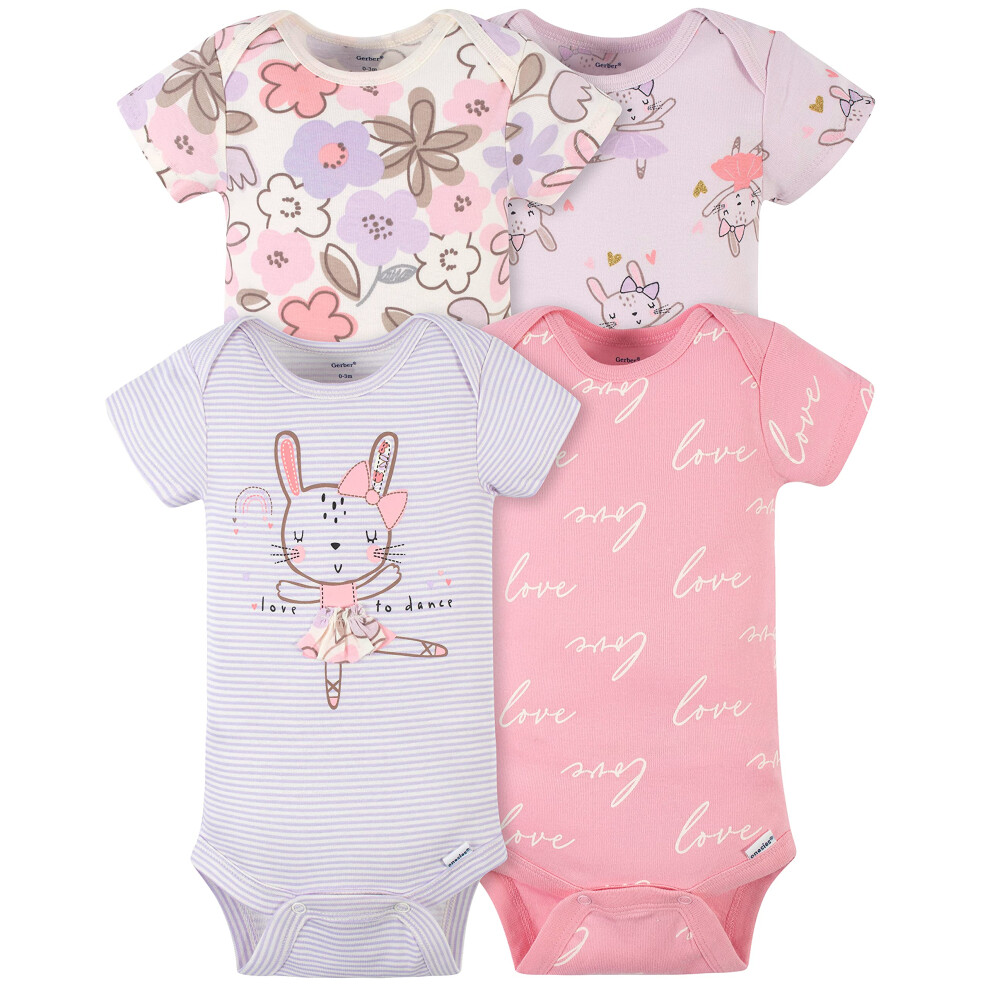 Gerber Baby Girls' 4-Pack Short Sleeve Onesies Bodysuits  Bunny Baller