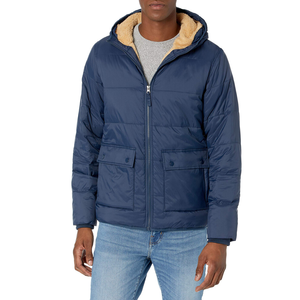 Amazon Essentials Mens Long-Sleeve Water-Resistant Sherpa-Lined Puffer