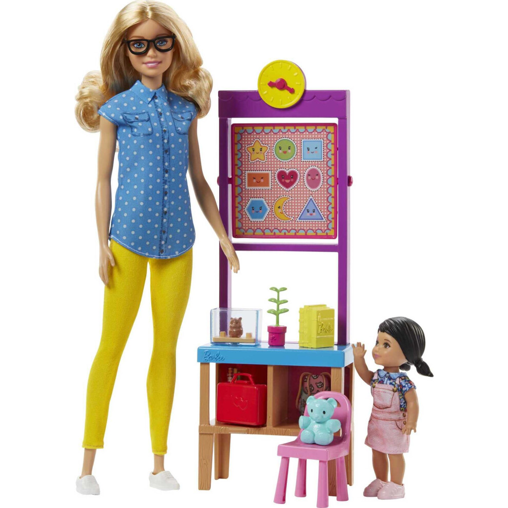 Barbie Teacher Doll with Flipping Blackboard Playset and School-Themed