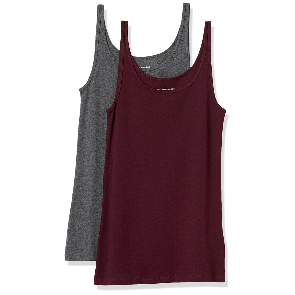 Amazon Essentials Womens Slim-Fit Thin Strap Tank  Pack of 2  Burgundy