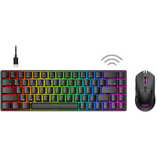 Wireless Mechanical Keyboard And Wired Mouse, Bluetooth 5.1 And Type C Wired 68-key Gaming Keyboard Brown Switch, Programmable Gaming Mouse (black) Fo
