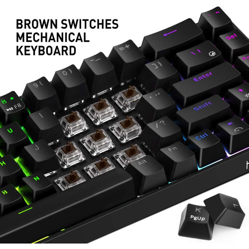Wireless Mechanical Keyboard And Wired Mouse, Bluetooth 5.1 And Type C Wired 68-key Gaming Keyboard Brown Switch, Programmable Gaming Mouse (black) Fo 2