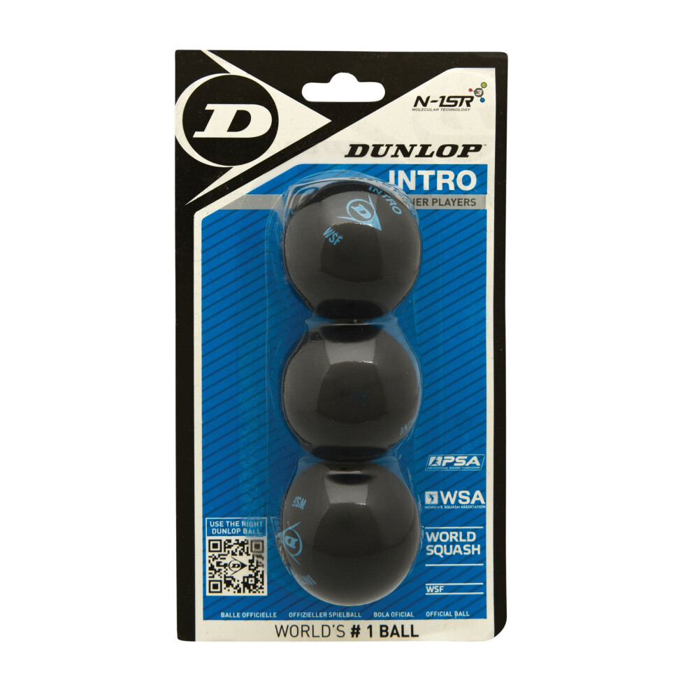 Dunlop Squash Balls Intro Blue  3 Ball Blister Pack  for Beginners and