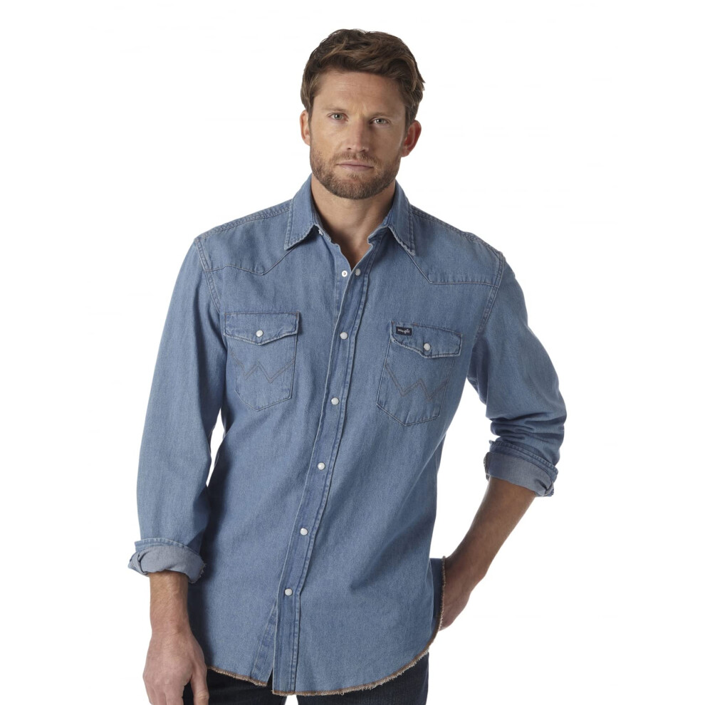 Wrangler Mens Western Work Shirt Washed Finish  Stonewashed  Big-Tall