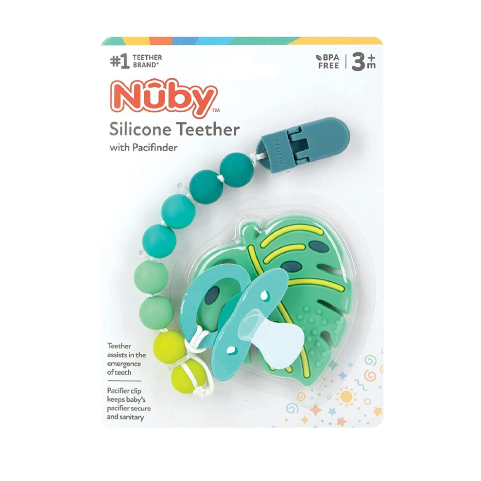 Nuby All Silicone Teether with Bonus Silicone Pacifinder with Clip - 3