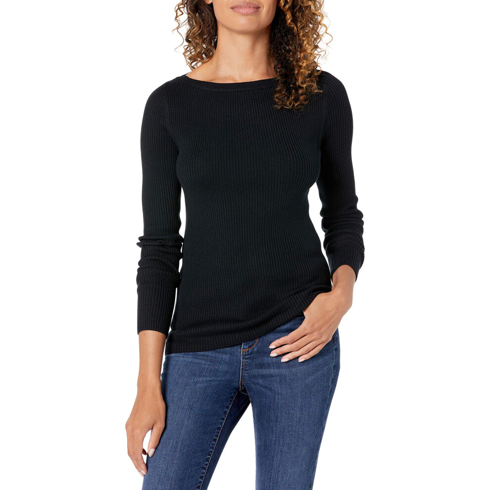 Amazon Essentials Womens Lightweight Ribbed Long-Sleeve Boat Neck Slim