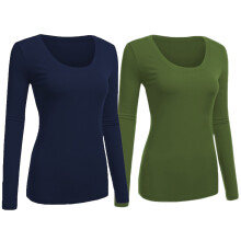 Emmalise T-shirt a maniche lunghe con scollo rotondo basic da donna, taglie junior e taglie forti, 1xl, 2 pezzi, oliva navy