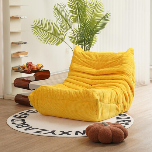 (Yellow, Single seater) Corduroy sofa set, customizable without assembly, high-density elastic foam
