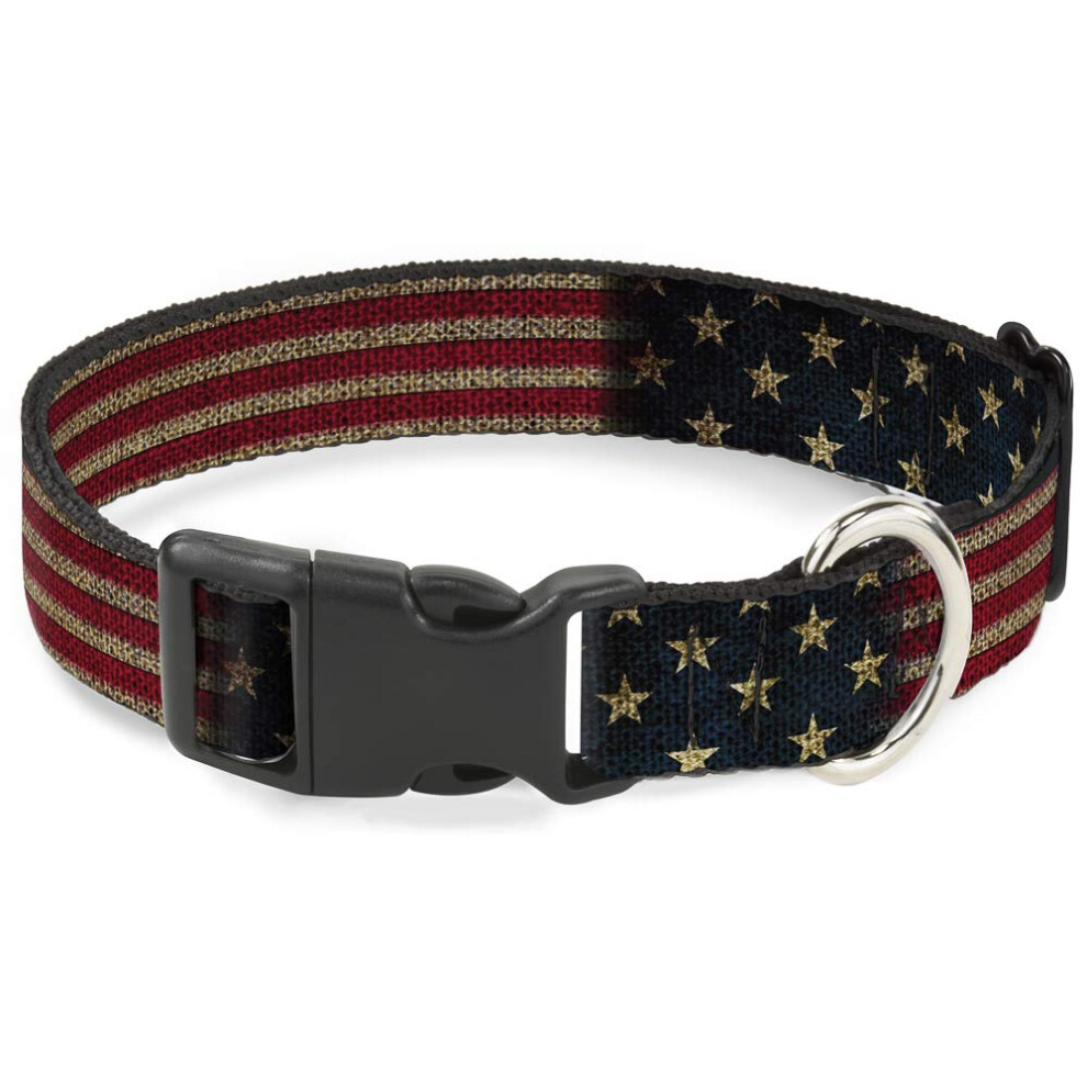 Buckle-Down Plastic Clip Collar - Vintage US Flag Stretch - 1.5"" Wide