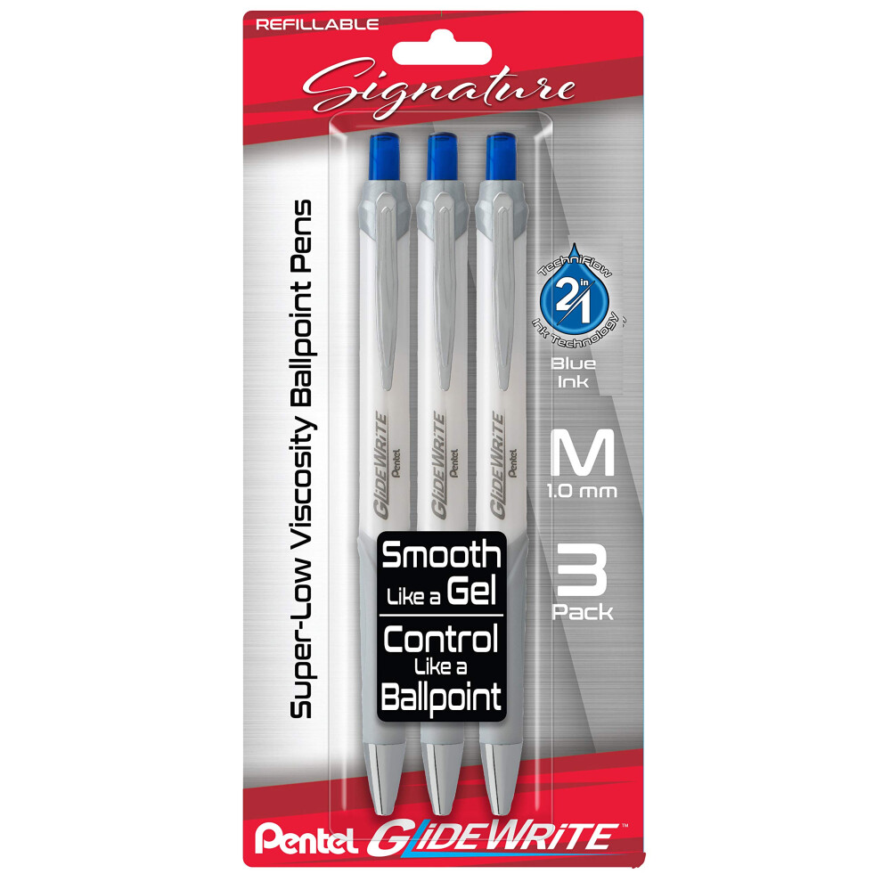 Pentel Glidewrite Signature Ballpoint Pen  (1.0mm) Medium  White Barre