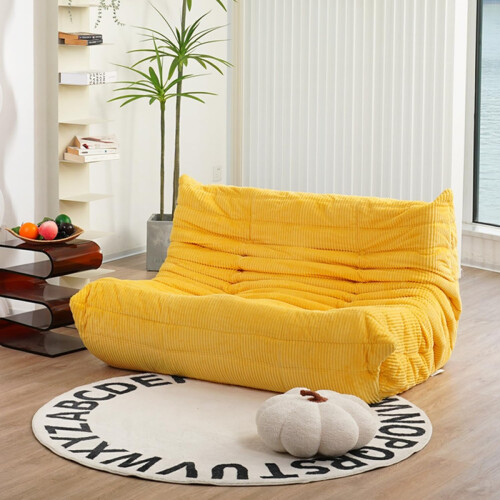 (Yellow, 2 seater) Corduroy sofa set, customizable without assembly, high-density elastic foam