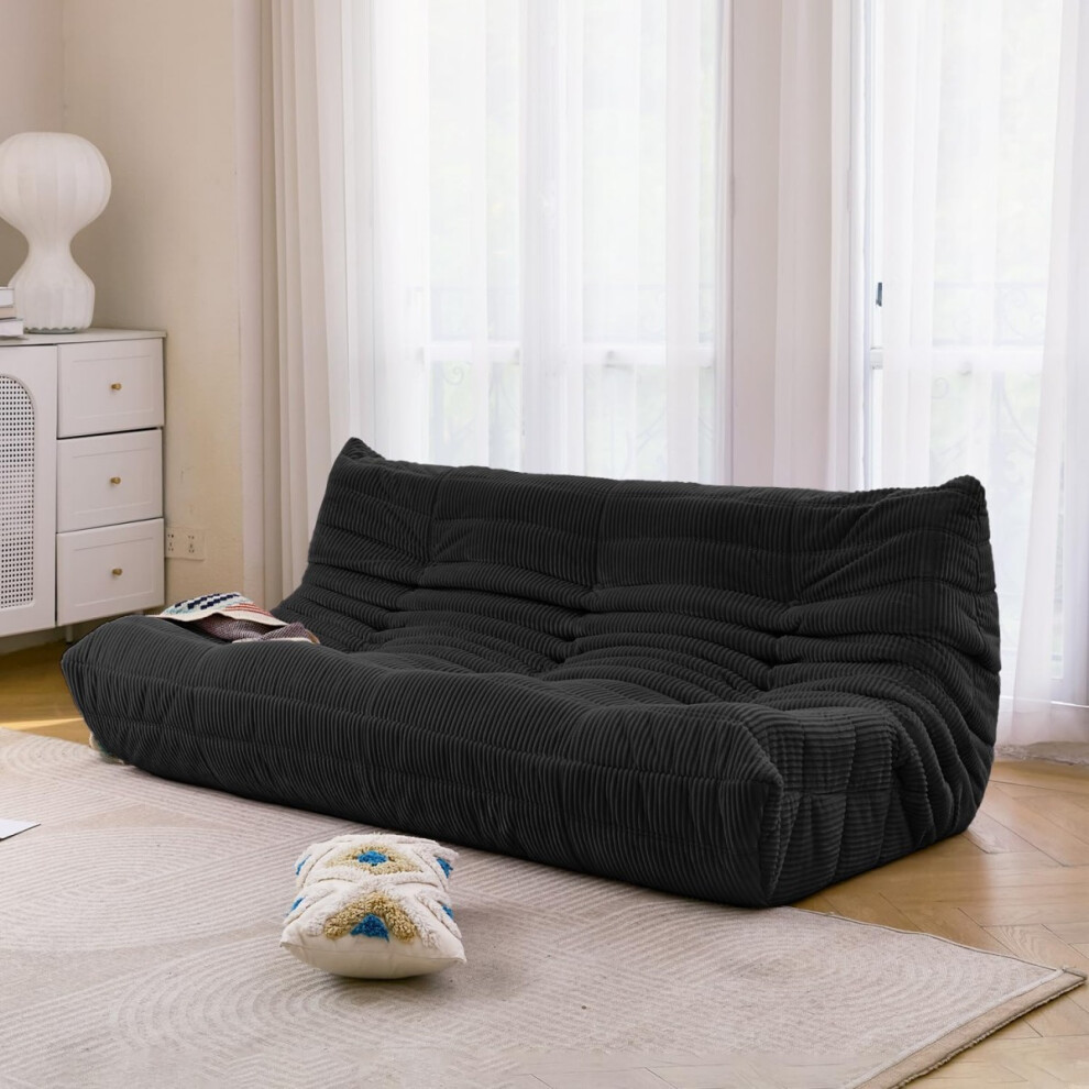 (Black, 3 seater) Corduroy sofa set, customizable without assembly, high-density elastic foam