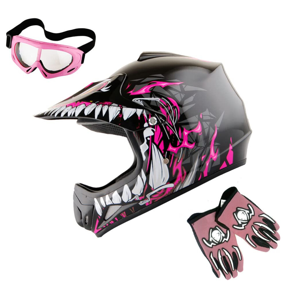 WOW Youth Kids Motocross BMX MX ATV Dirt Bike Helmet Dragon Pink  gogg