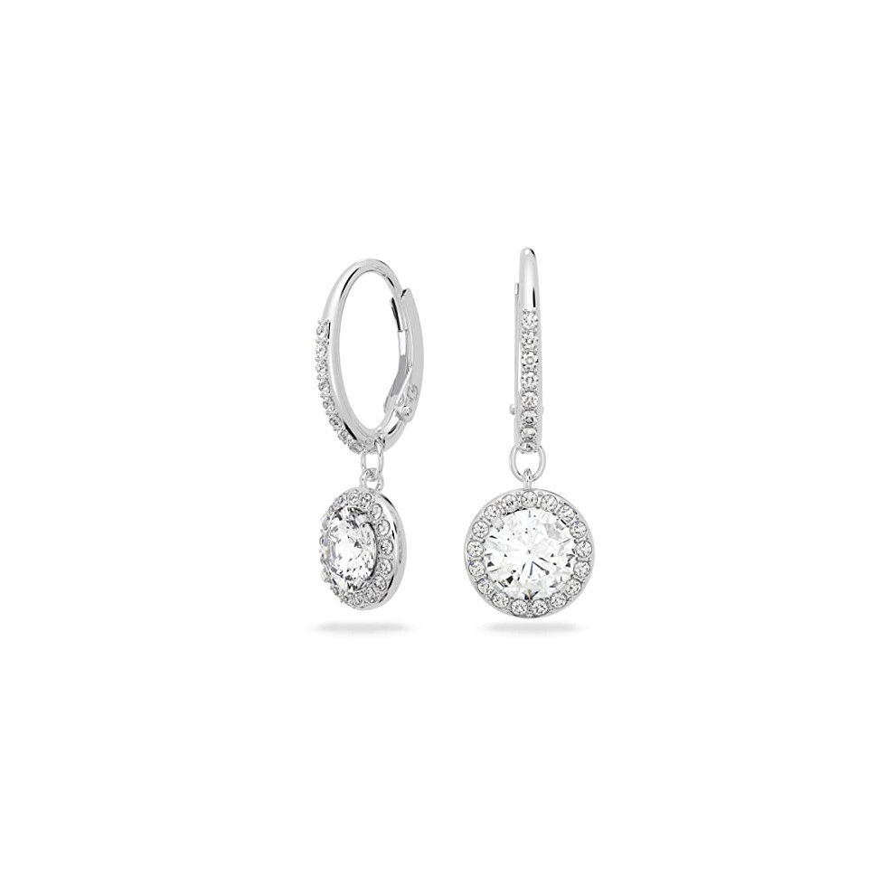 Swarovski Angelic Drop Pierced Earrings with clear crystals on a Rhodi