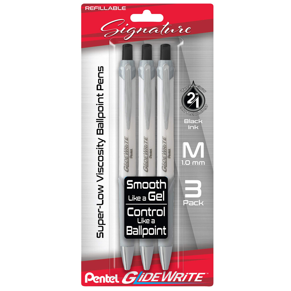 Pentel Glidewrite Signature Ballpoint Pen  (1.0mm) Medium  White Barre