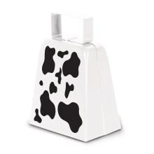 Campanaccio in metallo con stampa di mucca Beistle per feste di compleanno a tema animali da fattoria. Bomboniere occidentali bianco/nero