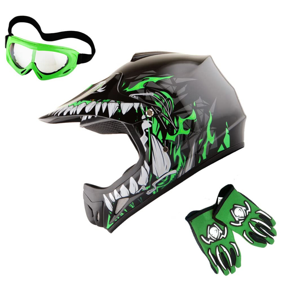 WOW Youth Kids Motocross BMX MX ATV Dirt Bike Helmet Dragon green  gog