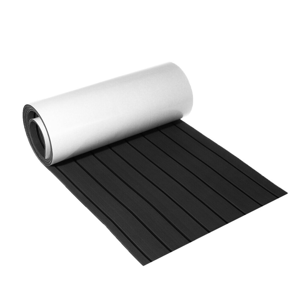 2400x450x6mm EVA Foam Faux Teak Boat Flooring Decking Sheet Pad Dark Grey and Black Line