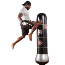 (Black Red) 1.5m/59inch Punching Bag Inflatable Sandbag Free-Stand Tumbler Training Fitness Sandbag