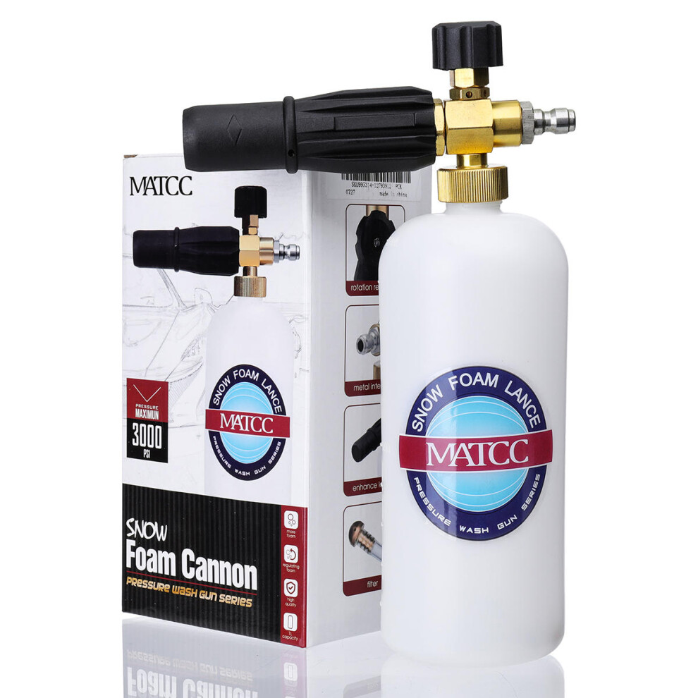 Foam Cannon II Foam Nozzle Pressure Washer Jet Wash with 1/4" Quick Connector Foam Blaaster 0.22 Gallon Bottle Improved Foam Lance