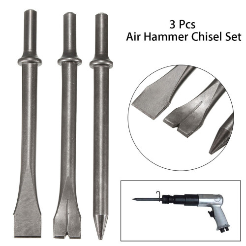 3 Pcs 7'' Length Air Hammers Punch Chipping Chisel Set Round Bar Tool Accessory 2