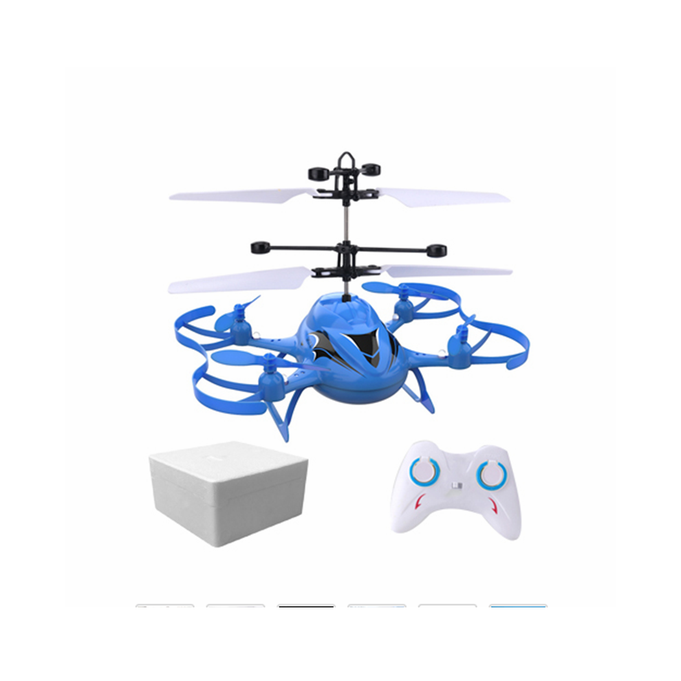 (Blue, RTF) Mini 4CH RC Helicopter With LED Light Gesture Sensing Hovering Induction Children Gift Outdoor Toys