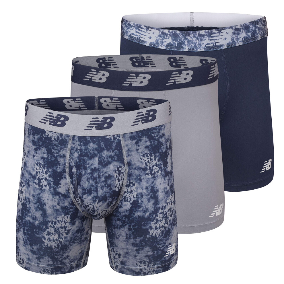 New Balance Men's 6"" Boxer Brief Fly Front with Pouch  3-Pack Print/S