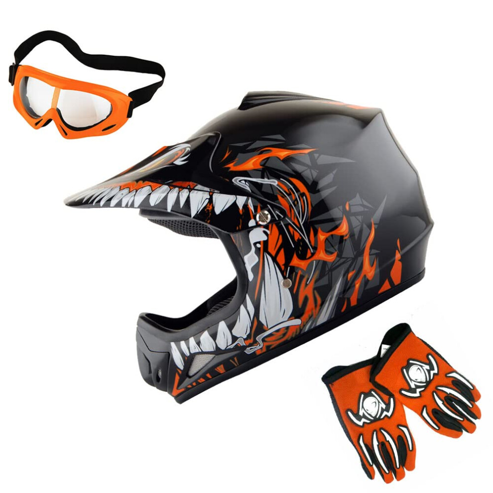 WOW Youth Kids Motocross BMX MX ATV Dirt Bike Helmet Dragon Orange  go