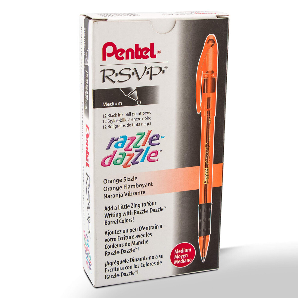 Pentel R.S.V.P. Razzle-Dazzle Ballpoint Pen  Medium Line  Orange Barre