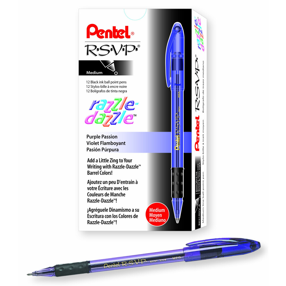 Pentel R.S.V.P. Razzle-Dazzle Ballpoint Pen  Medium Line  Violet Barre