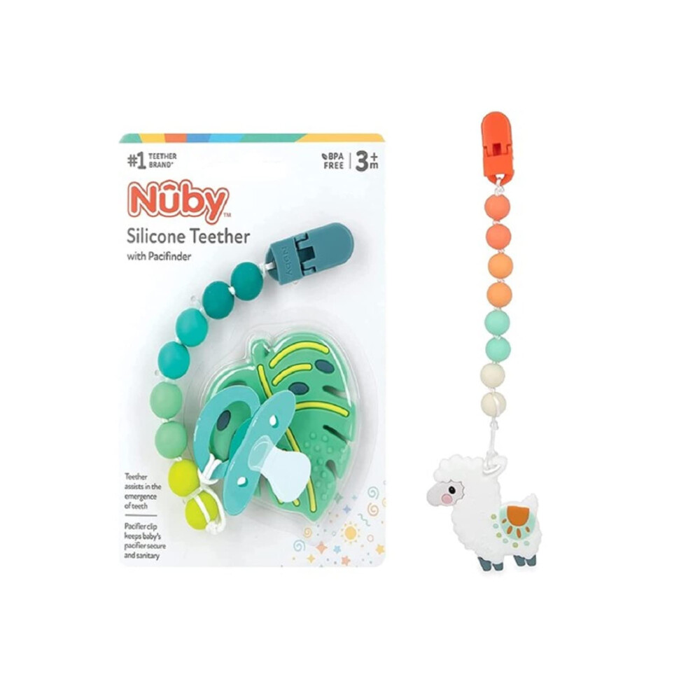 Nuby All Silicone Teether with Bonus Silicone Pacifinder with Clip - 3