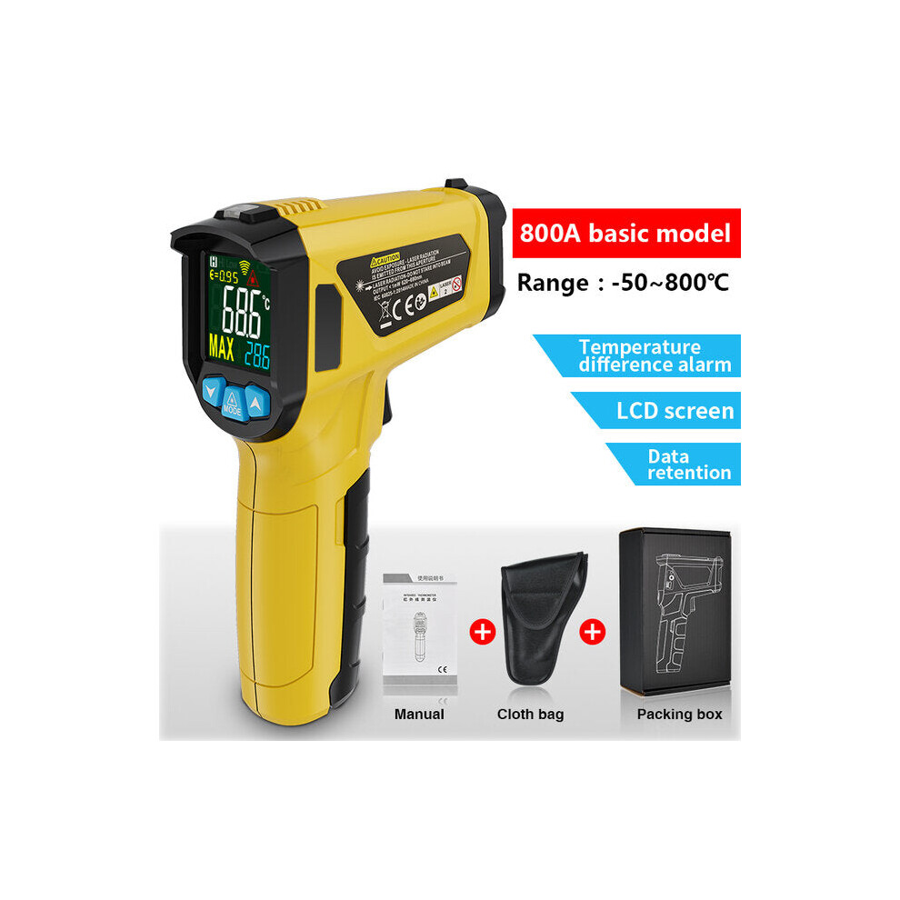 Greenzech (800A) -50~800 Lcd Color Display Non-Contact Infrared Thermometer High Temperature Infrared Laser Electronic Thermometer Ir Thermometer Pyrometer