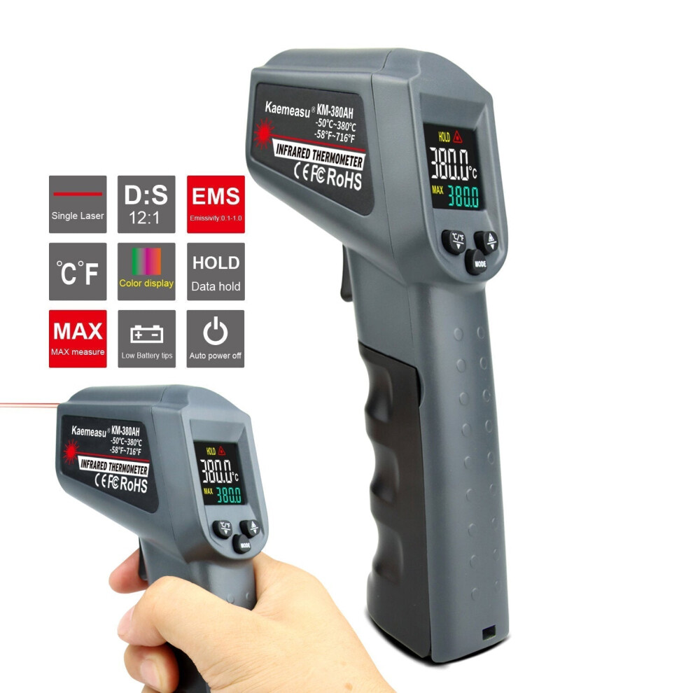 Greenzech (-50~380) -50-550/-58-1022 Multifunctional Color Screen Infrared Thermometer Laser Industrial Temperature Measurement