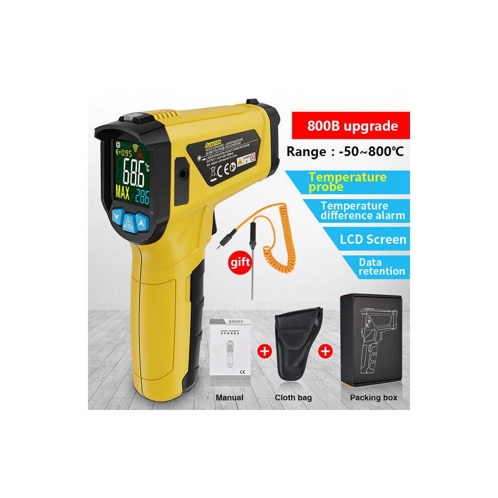 (800B) -50~800 LCD Color Display Non-Contact Infrared Thermometer High Temperature Infrared Laser Electronic Thermometer IR Thermometer Pyrometer
