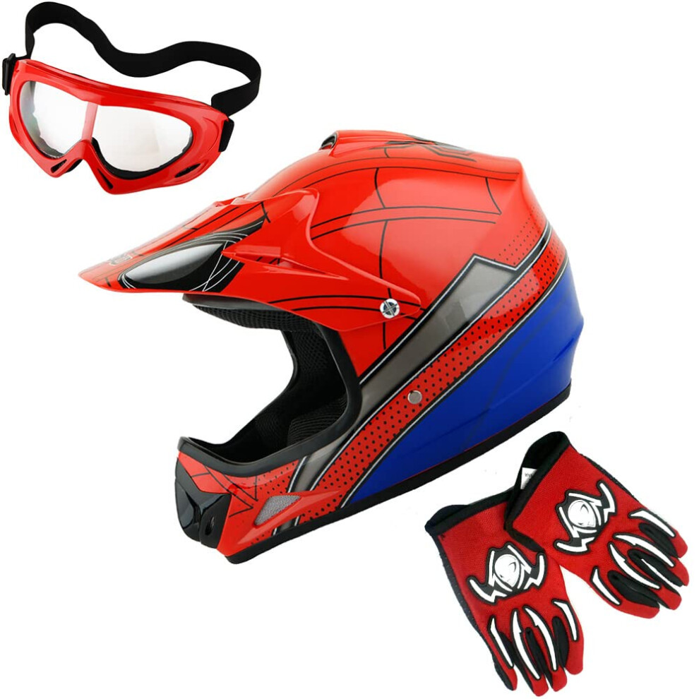 WOW Youth Kids Motocross Helmet BMX MX ATV Dirt Bike Helmet Spider Red