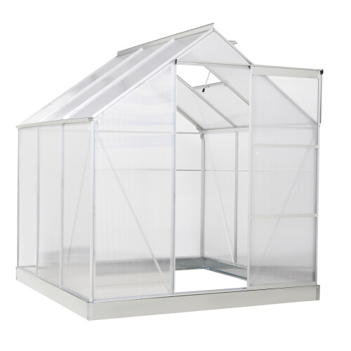 Outsunny 6x6ft Walk-In Greenhouse Polycarb. Panels Aluminium Frame Sliding Door