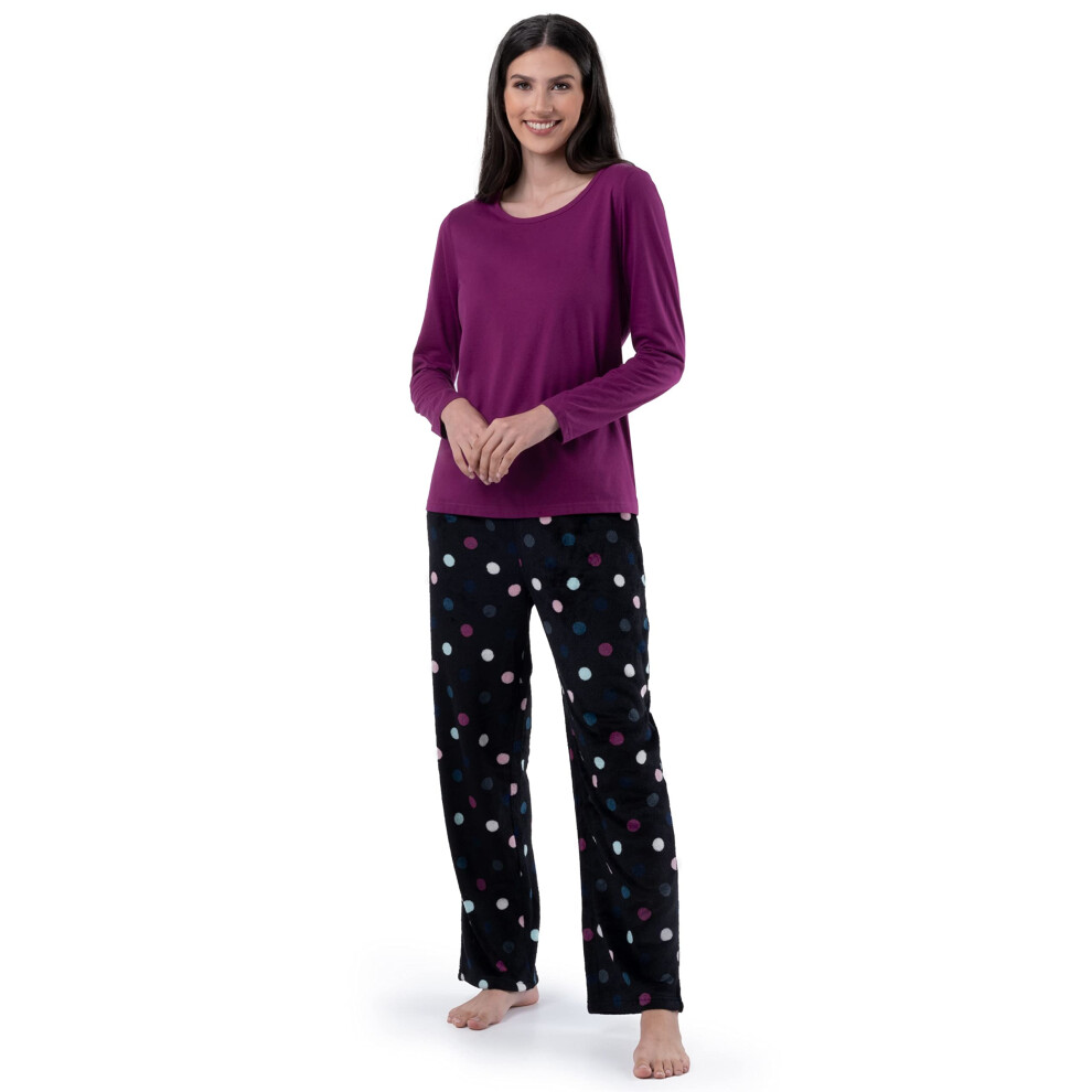 Fruit of the Loom Women's Sueded Jersey Crew Top and Fleece Pant Sleep