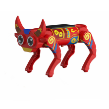 (Red) Steam Solar Electric Smart Robot Dog Robot Cow Children's Educational Assembling Technology Toys
