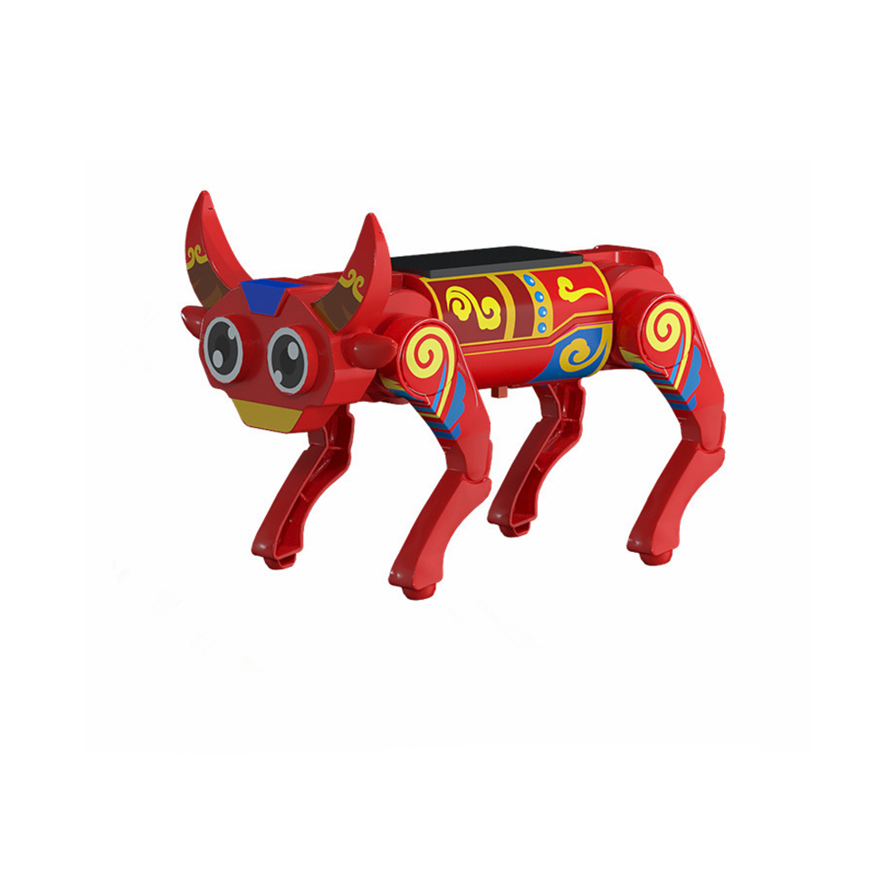 (Red) Steam Solar Electric Smart Robot Dog Robot Cow Children's Educational Assembling Technology Toys