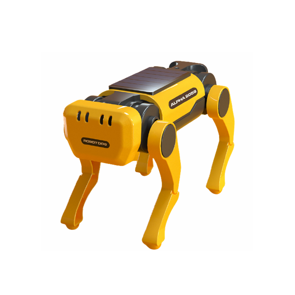 (Yellow) Steam Solar Electric Smart Robot Dog Robot Cow Children's Educational Assembling Technology Toys