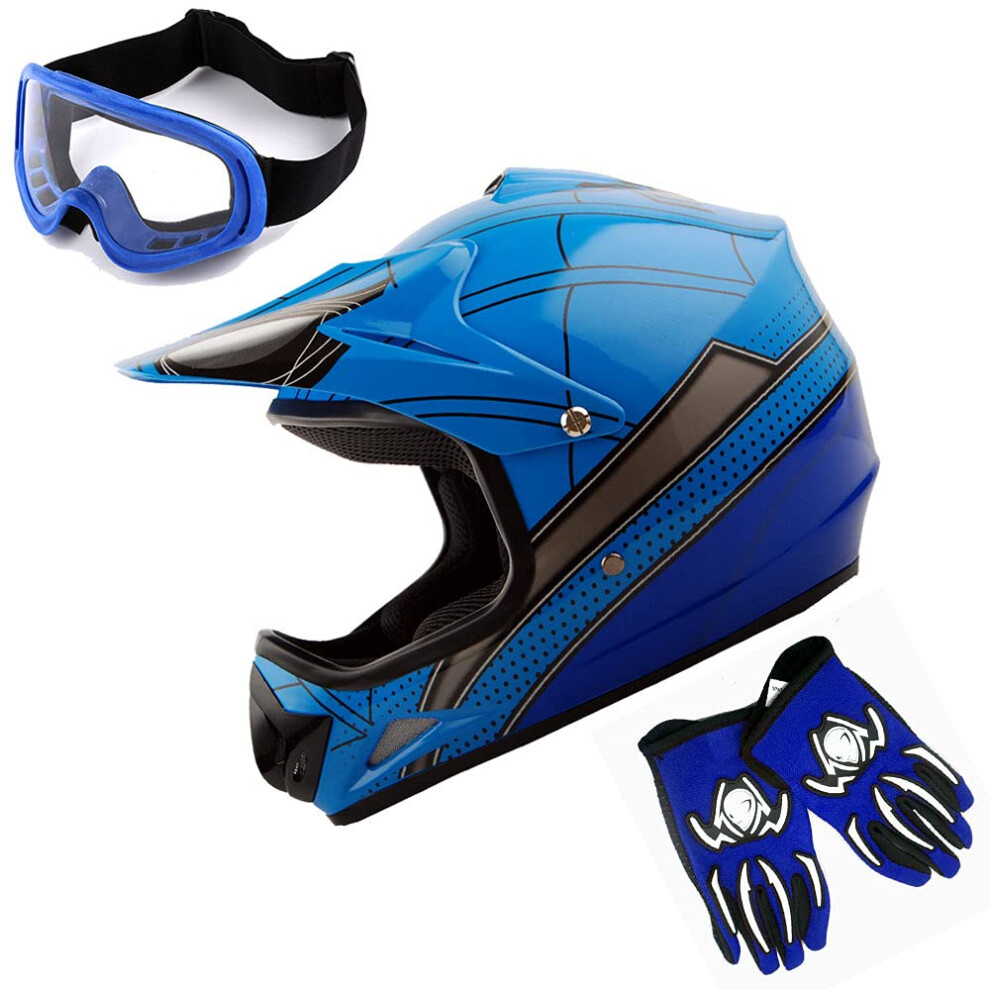 WOW Youth Kids Motocross Helmet BMX MX ATV Dirt Bike Helmet Spider Blu