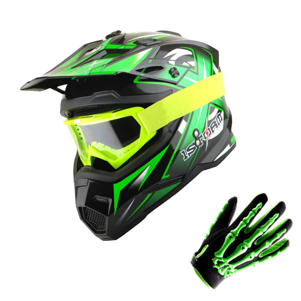 1Storm Motocross Adult Helmet Bmx Mx Atv Dirt Bike Helmet Racing Green 840036836897