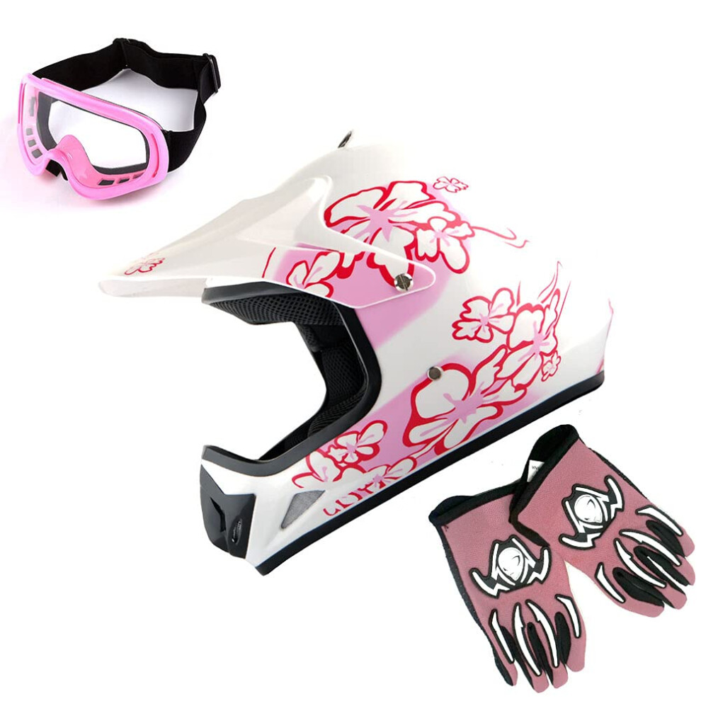 WOW Youth Kids Motocross Helmet BMX MX ATV Dirt Bike Helmet Pink Flowe