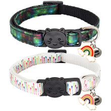 Giecooh Collare per gatti Breakaway da 2 pezzi con campanelli Collari di sicurezza per gattini regolabili per ragazzi e ragazze Nero+Bianco
