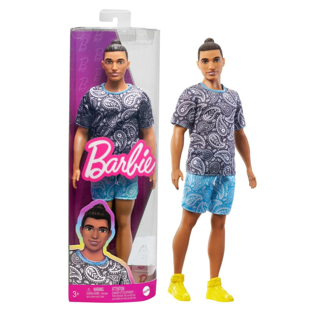 Barbie Ken Doll  Kids Toys  Fashionistas  Brown Hair in Bun  Paisley T